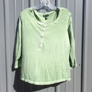 LRL Lauren Jeans Co. Green 1/4 Button Down Mid Sleeve Top- Size XL